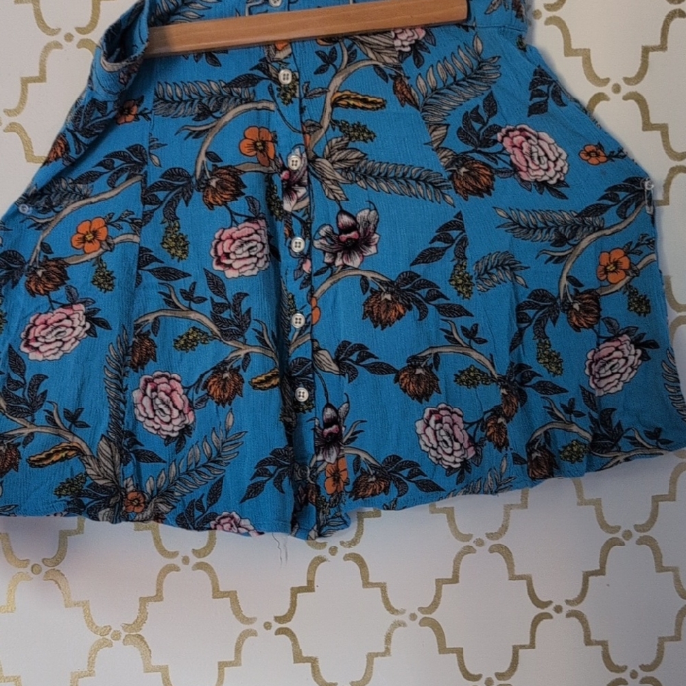 Floral Blue Button-Up Skirt